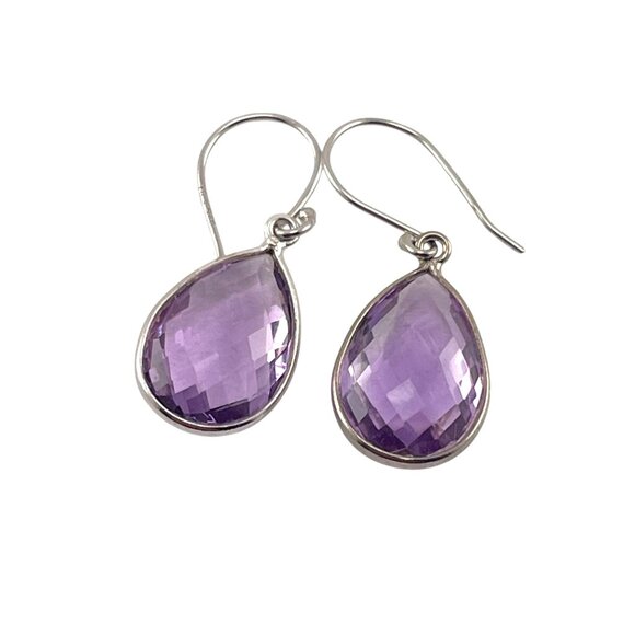 Sterling Silver Amethyst Teardrop Earrings  Gift For Her - Picture 6 of 7